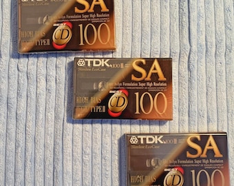 Lote de 3 cintas de casete vírgenes TDK SA 100 Tipo II de alta polarización, selladas de fábrica.