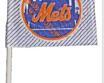 NOS Vintage New York Mets Orange & Blue Car Window Flag Sherwood Group - 1980's