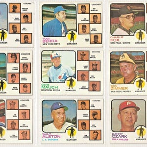 Lote vintage de 9 cartões de beisebol Topps National League Managers - 1973
