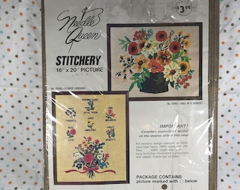 NOS Vintage Kenneth Mills Needle Queen Flower Language Stitchery 16 x 20 Picture