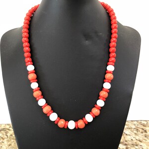 Vintage Terracotta and white milk glass beads necklace with Sterling Silver clasp.