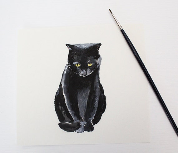 Chat Noir Triste Etsy Dessin Original Pour Le Mur