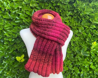 Hand Knitted Scarf - Red Mix - Luxurious Long Ribbed Scarf - Winter Woman's Mens Scarf Winter Scarf Unisex Long Scarf