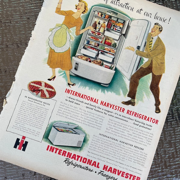 Vintage Refrigerator Ad | INTERNATIONAL HARVESTER | 1940s | Midcentury Ad | Kitchen Ad | Gift Ideas | Home Decor | Kitchen Decor | Retro Ads