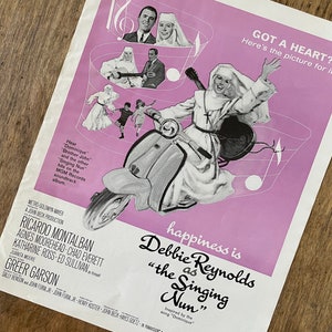 Vintage Debbie Reynolds The Singing Nun Movie Poster | Vintage 1960s Movie Ad | Debbie Reynolds Art | Movie Room Wall Decor | Gift Ideas