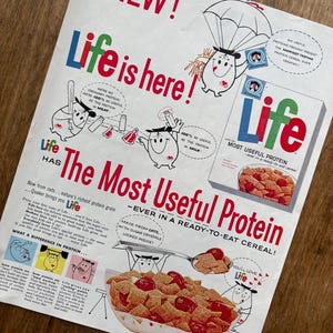 Vintage Cereal Advertisement | LIFE CEREAL | 1970s Vintage Ads | Gift Ideas | Home Decor | Vintage Kitchen Decor | Retro Ads