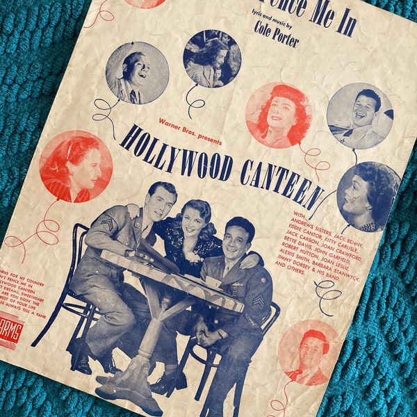 Vintage Sheet Music | HOLLYWOOD CANTEEN | Musical | 1940s | Gift Ideas | Vintage Home Decor | Old Hollywood | Retro Decor | Warner Brothers