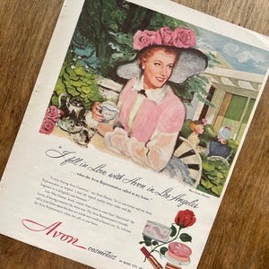 Vintage Avon Cosmetics Ad | Vintage Bathroom Decor | Vintage Beauty Ad | Irene Dunne Avon Ad | Gift Ideas | Bathroom Decor | Old Hollywood