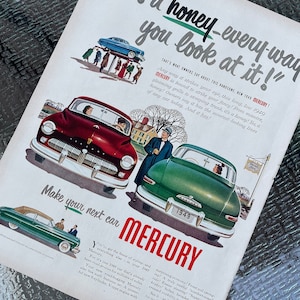 Vintage Car Advertisement | MERCURY | 1940s | Gift Ideas | Home Decor | Retro Ads | Midcentury | Car Lovers