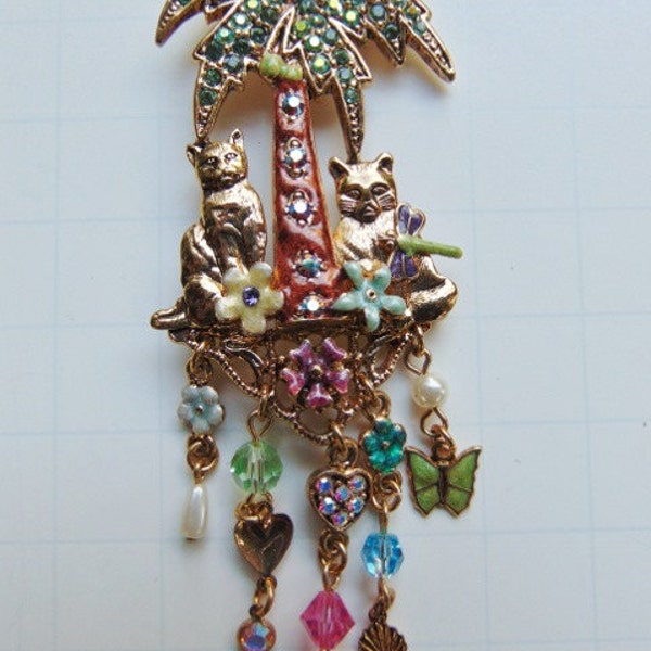 Vintage Kirks Folly Brooch with Tree and Cats