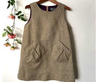 Girls Tweed linen Pinafore dress sleeveless family pictures
