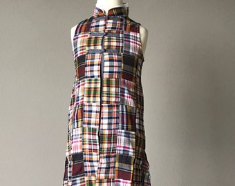 Esquire Junior Red / orange Madras  patch work 3 frog button cotton dress