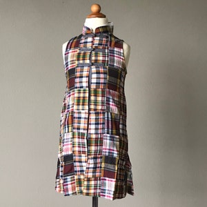 Esquire Junior Red / orange Madras  patch work 3 frog button cotton dress