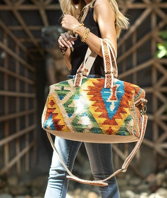 Carmel Handmade Duffel Bag / Handwoven Ethnic Print Boho 