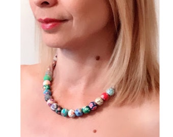 Bohemian Style polymer clay beads necklace pendant