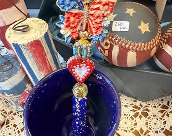 Bolígrafo con mariposa patriótica y cuentas / Bolígrafo hecho a mano con purpurina roja, blanca y azul / Bolígrafo brillante con diamantes de imitación / Regalo único