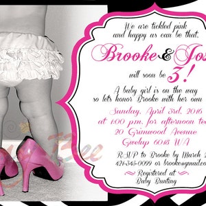 Könnte beinhalten: Eine Babyparty-Einladung mit Zebra-Muster in Pink und Schwarz mit dem Text "Brooke & Josh werden bald 3!" Ein kleines Mädchen ist unterwegs, lasst uns Brooke mit ihrem eigenen Tag ehren. Sonntag, 3. April 2016 um 13:00 Uhr zum Nachmittagstee! 20 Grimwood Avenue Gwelup 6018 WA RSVP an Brooke bis zum 26. März 424-345-0099 oder brooke@gmail.com Registriert bei Baby Bunting"