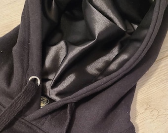 Black - Luxurious Satin Lined Hoodie - Style, Comfort and Hair Protection Combined, Quality Satin, Fashionable and Cozy Hooded Sweatshirt