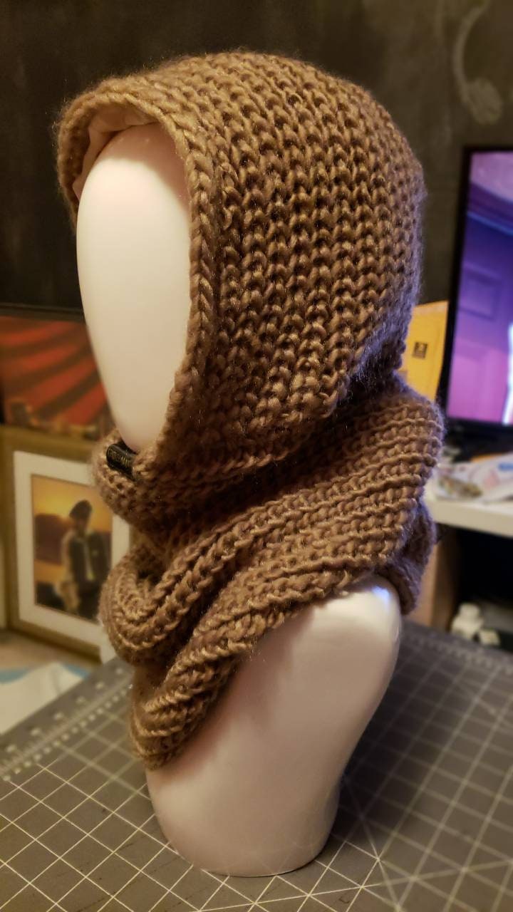 Satin lined hooded crochet infinity scarf