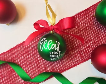 Personalized Christmas Ornaments, hand lettered ornament, unique Christmas ornament, unique secret santa gift, baby's first Christmas