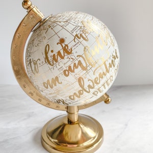 Customize Me! Hand lettered MINI globe, white & gold globe, cream globe, calligraphy globe, nursery gift, Peter Pan globe, baby gift (4in.)