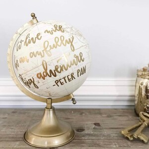 Customize Me Wedding Guestbook Globe, Custom globe, calligraphy globe, hand lettered globe, white and gold globe, alt guestbook 8in. image 6