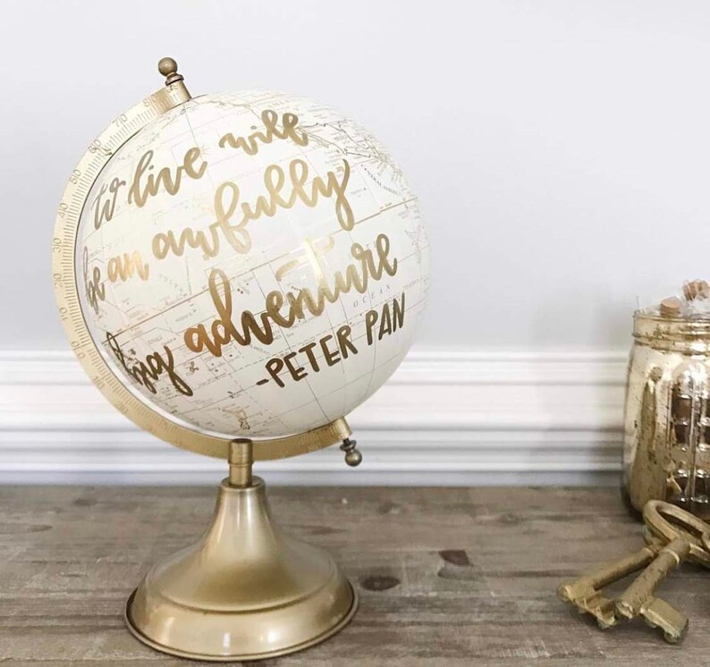 Customize Me Wedding Guestbook Globe, Custom globe, calligraphy globe, hand lettered globe, white and gold globe, alt guestbook 8in. image 6