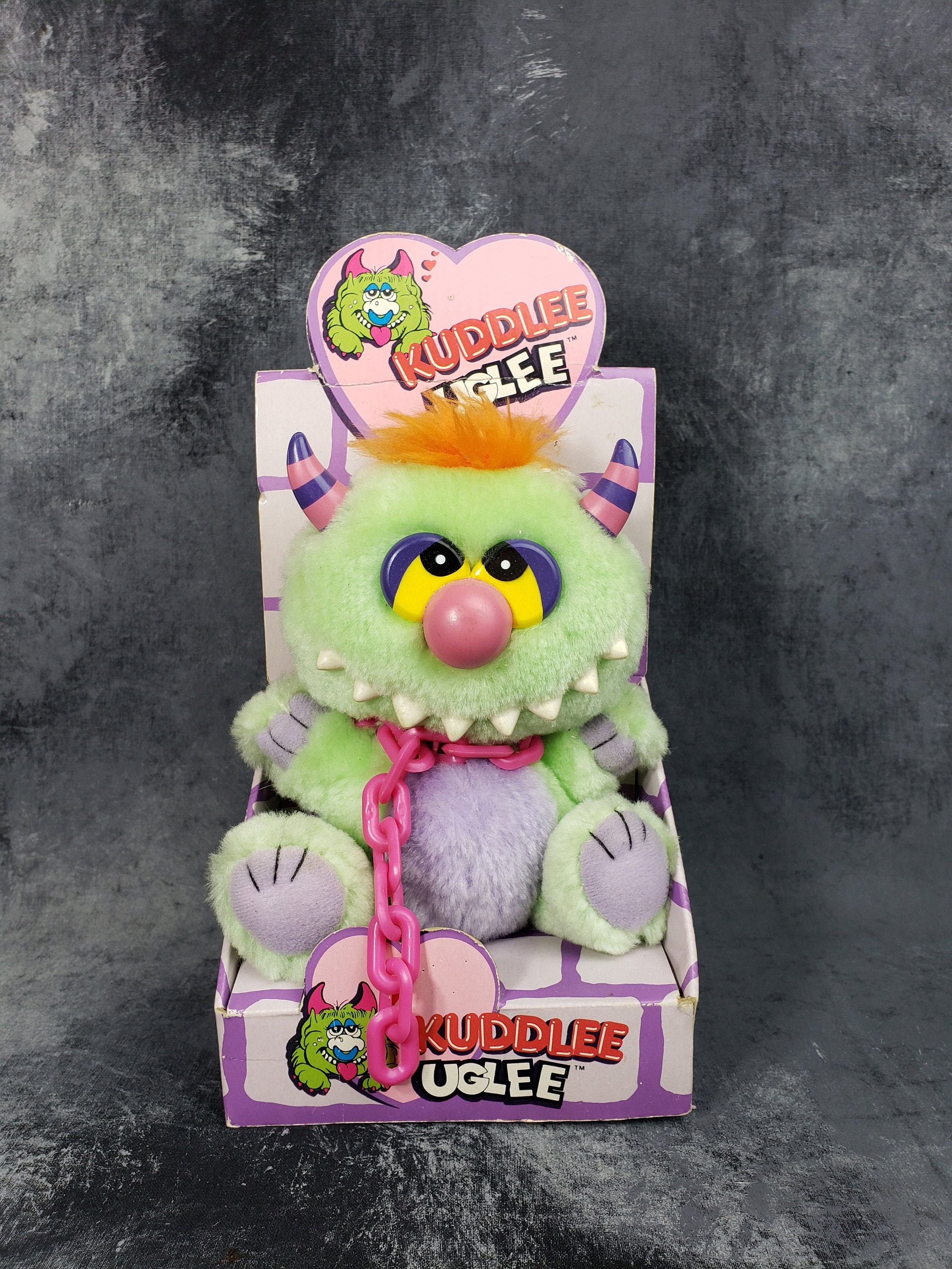 Kuddlee Uglee - Plush Orange Monster. Vintage 80s Toy
