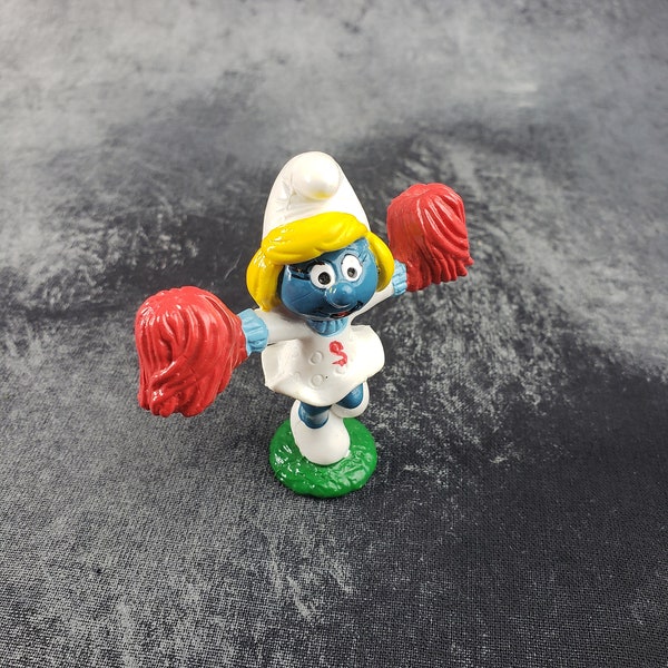1981 Cheerleader Smurfette with Pom Poms by Peyo Collectible Figure