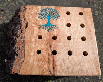 Live-edge Small Pecan Wood Toolholders with Turquoise Gemstone Inlays