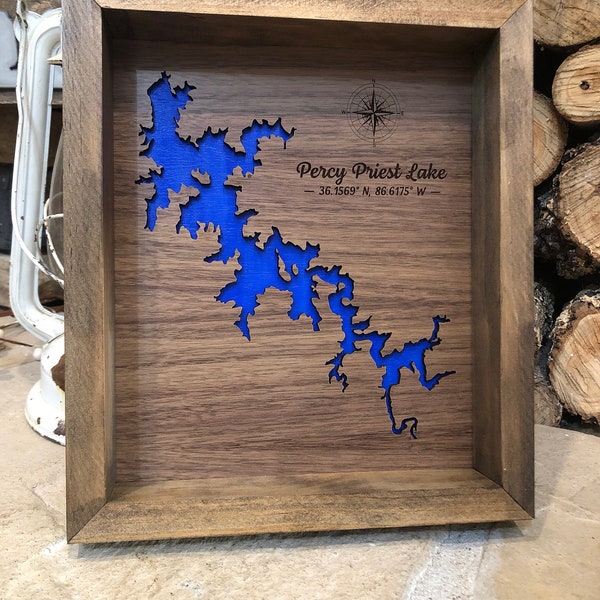 Custom made Percy Priest Lake  relief map wooden engraved layered map of Tennessee lake