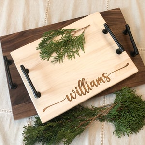 Personalized wooden charcuterie board, serving tray with name engraved; coffee tray
