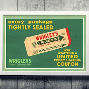 retro WRIGLEYS WERBEPOSTER, digitale Downloads, A4 & supersized, Wandkunst, Wohndekor, Einweihungsparty, Retro-Design