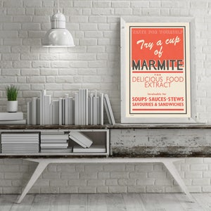 CARTEL PUBLICITARIO MARMITE RETRO, descargas digitales, A4 / A5 y súper tamaño, arte de pared, decoración de cocina, calentamiento de la casa, diseño retro