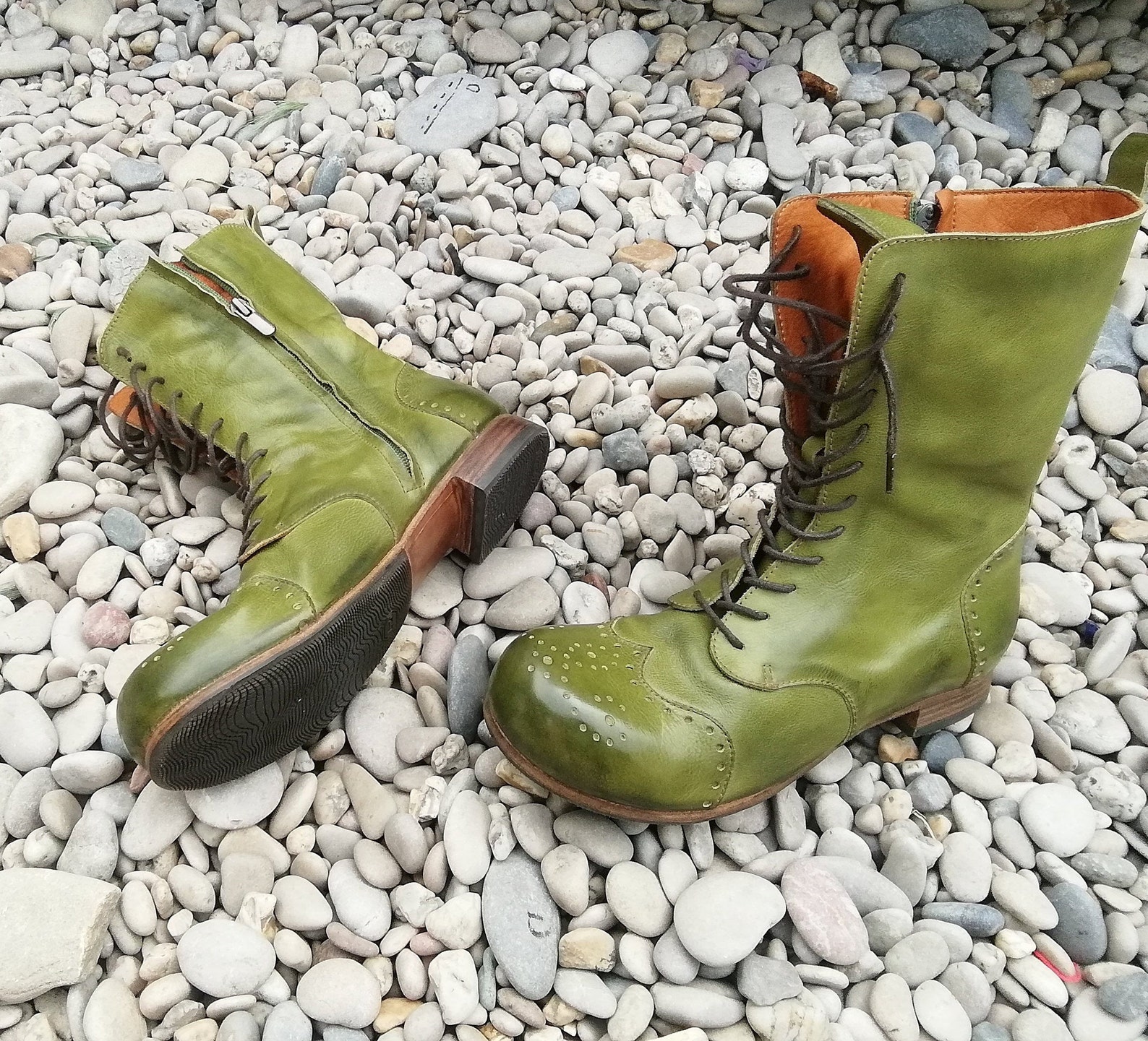 olive green and brown boots