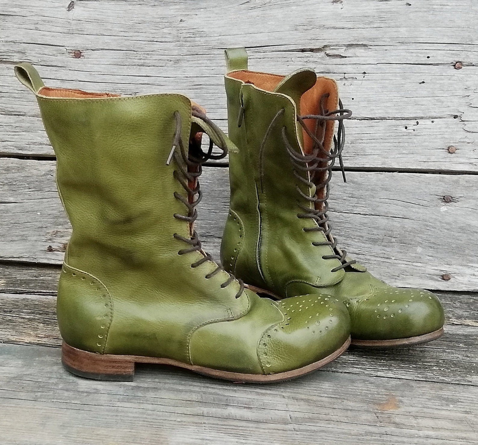 olive green leather booties