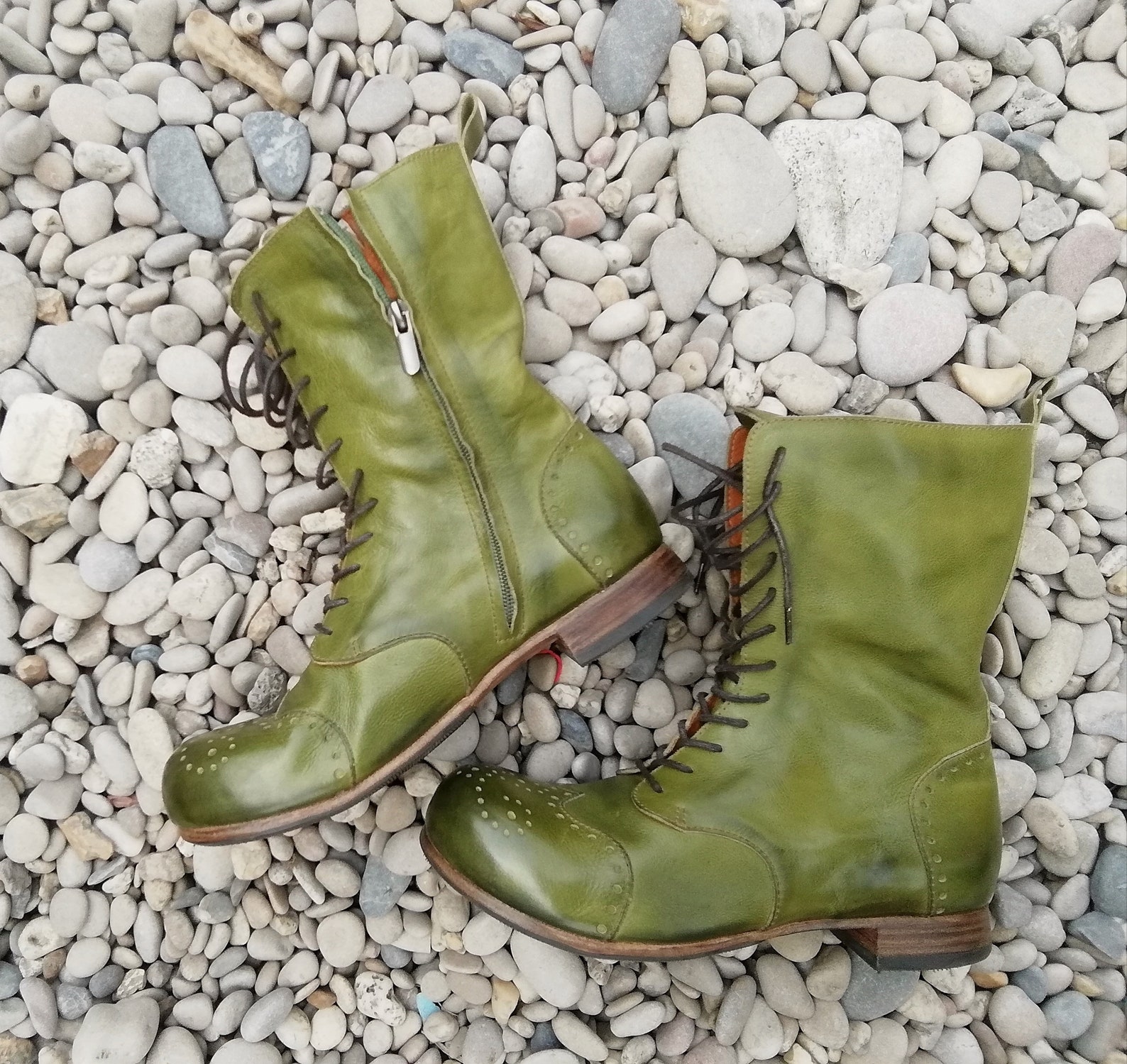 olive green leather booties