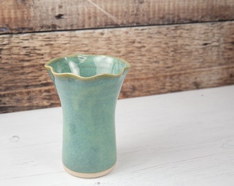 Mini Vase - Sea Mist Green Rustic Individual Flower Vase - Stoneware Pottery - Fluted Rim