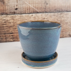 Plant Pot Denim Blue Stoneware Flower planter Handmade Pottery image 1