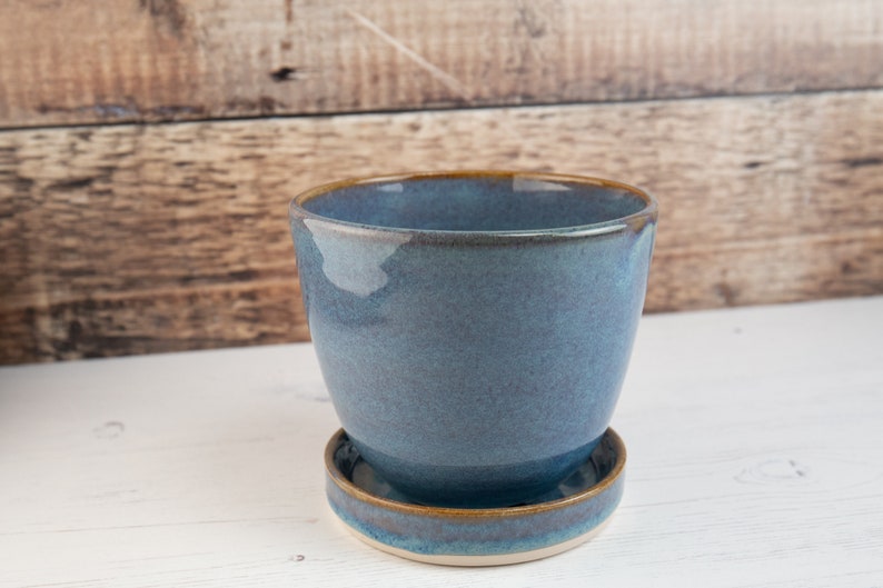 Plant Pot Denim Blue Stoneware Flower planter Handmade Pottery image 1