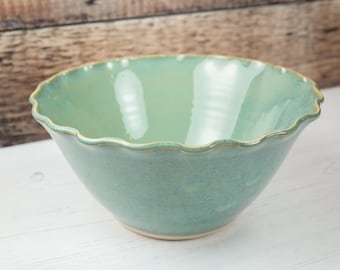 Large Stoneware Bowl - Sea Mist Green Decorative Bowl - Serving Bowl - Decorative Dish