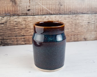 Ceramic Jar - Blue Amber Pencil Pot - Handmade Stoneware Ceramics - Vase