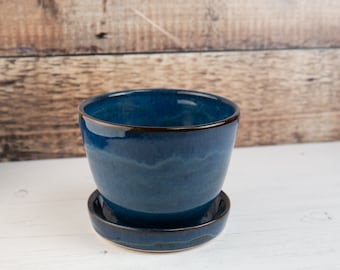 Plant Pot - Lagoon Blue Stoneware Flower planter - Handmade Pottery