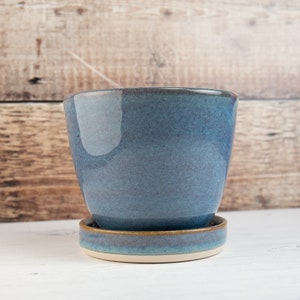Plant Pot Denim Blue Stoneware Flower planter Handmade Pottery image 2