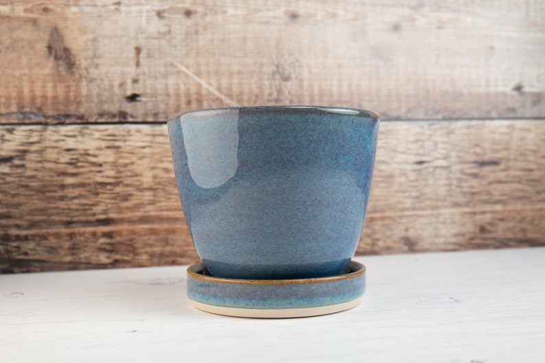 Plant Pot Denim Blue Stoneware Flower planter Handmade Pottery image 2