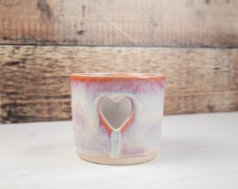 Unicorn Pink Heart Tea Light Holder - Handmade Stoneware Candle Holder