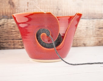 Yarn Bowl - Deep Pink Grapefruit Medium Sized Stoneware Wool Bowl - Knitting and Crochet Bowl