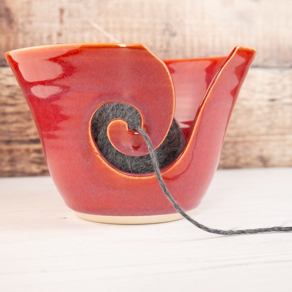 Yarn Bowl - Deep Pink Grapefruit Medium Sized Stoneware Wool Bowl - Knitting and Crochet Bowl