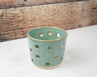 Tea Light Holder - Sea Mist Green Candle Holder - Handmade Stoneware Pottery
