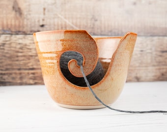 Yarn Bowl - Fiery Orange Wool Bowl - Stoneware Knitting and Crochet Bowl